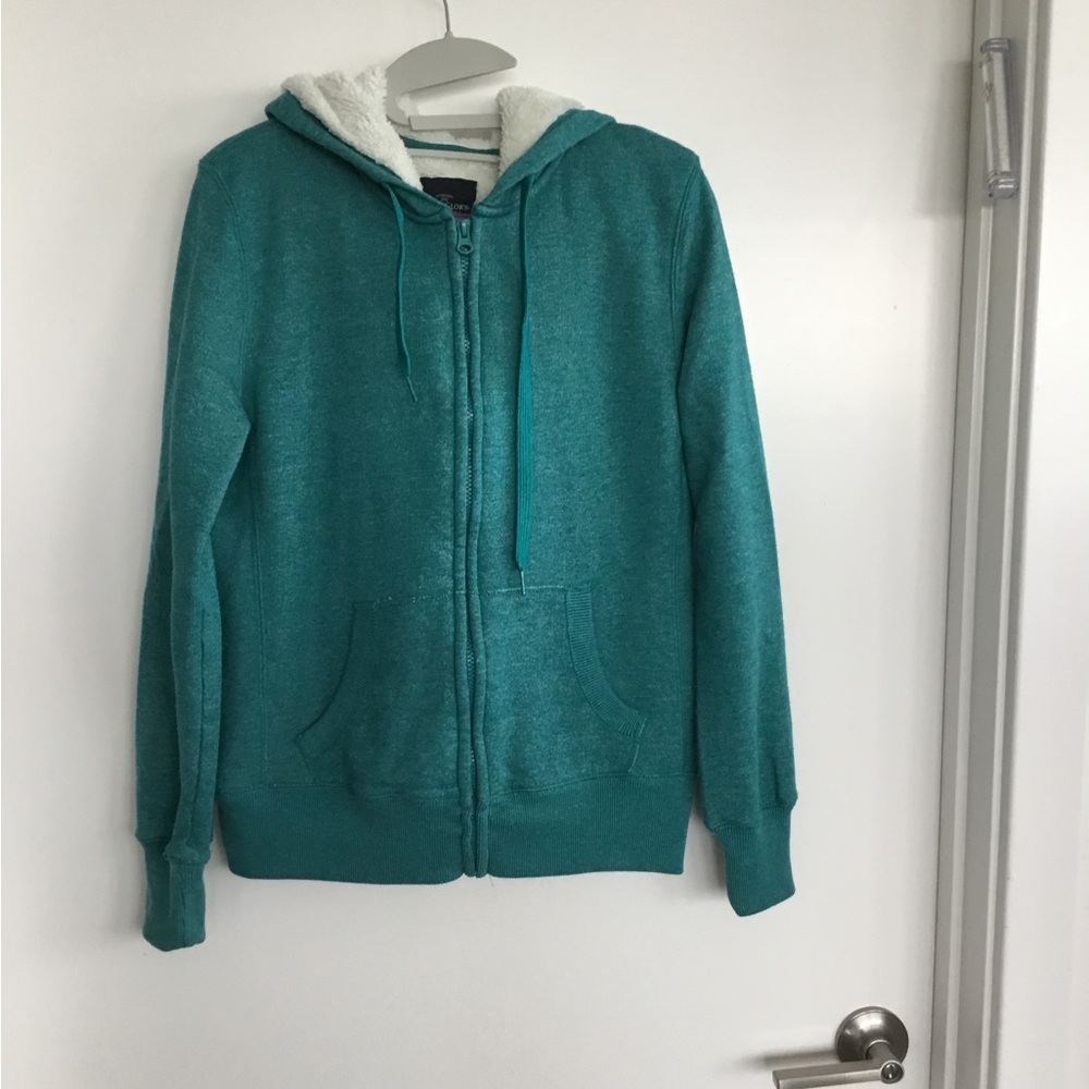 Faded Glory Jacket Coat  Green Hoodie White Faux Fur Size Medium $30
